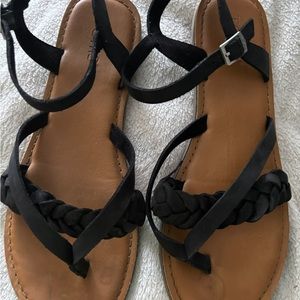 Toms Lexie Black Leather Sandals size 8